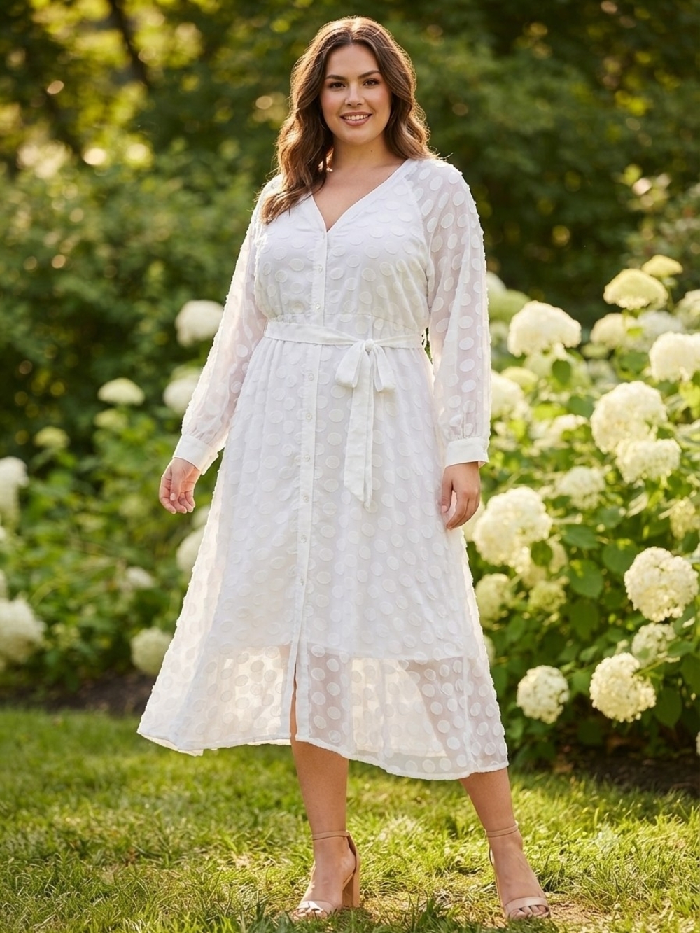 Love By Design Nordstrom White Shirt Dress Clip Dot Belted Midi 2X Summer Brunch